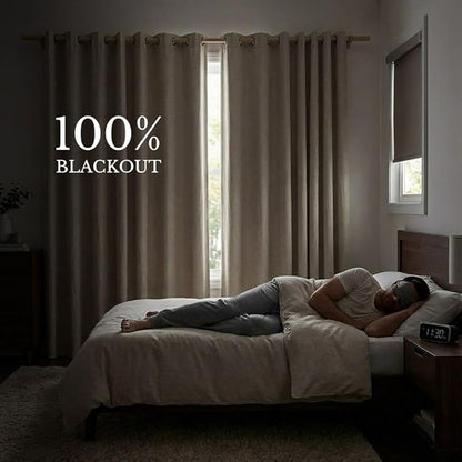 NICETOWN Full Blackout Natural Linen Cold Reducing Curtains 102" Length with Thermal Insulated Liners for Living Room, 2 Panels, 52 inches W, Farmhouse Style Keep Warm Large Window Draperies for Hall