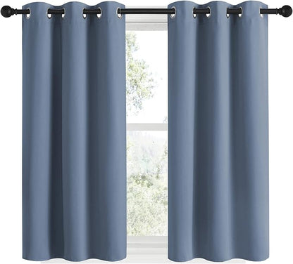 NICETOWN Kitchen Curtains Small Window Curtains & Drapes, Thermal Insulated Solid Grommet Panels for Cupboard, Loft, Cafe, Dining Room (Stone Blue, 34" W x 48" L, 2PCs)