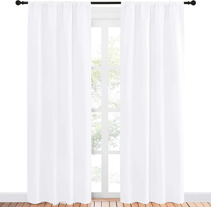 NICETOWN Kitchen Window Curtain Panels - Not Blackout Window Treatment Rod Pocket Curtains/Drapes for Bedroom (2 Panels, 42 by 84, White)