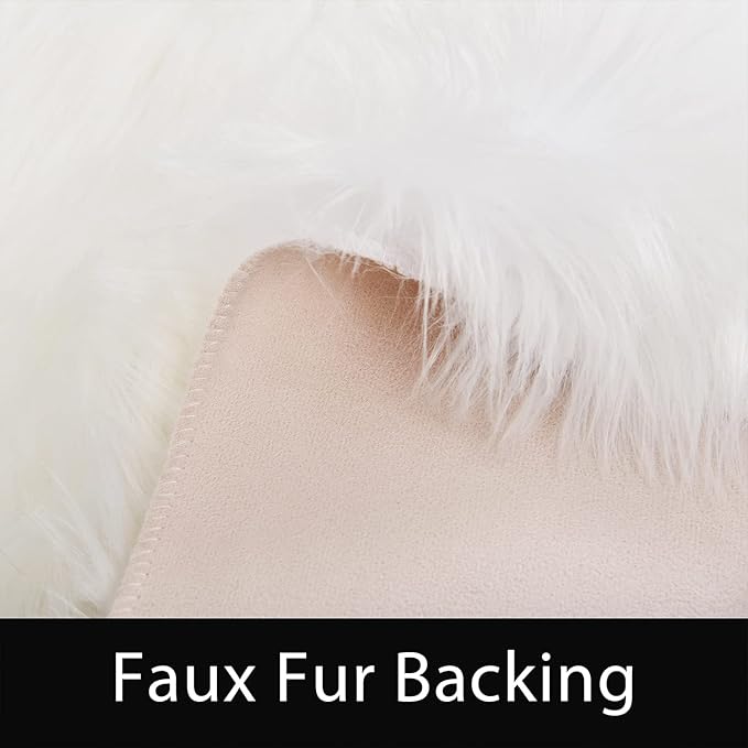 Latepis Large Area Rugs 6.7x10 Big White Faux Sheepskin Fur Rug for Living Room Washable Fluffy Rug for Bedroom High Pile Plush Shaggy Rugs Home Décor Rectangle