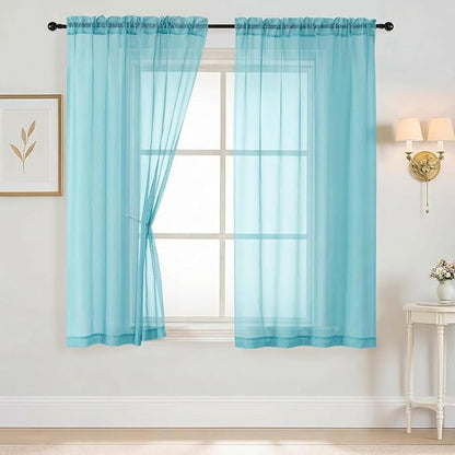 Sheer Curtains 63 Inch Length 2 Panels, Voile Sheer Curtain for Living Room, Breathable Light Filtering Modern Window Treatments, Soft Fabric Dual Rod Pocket Drapes, Aqua, 2x42Wx63L Inches