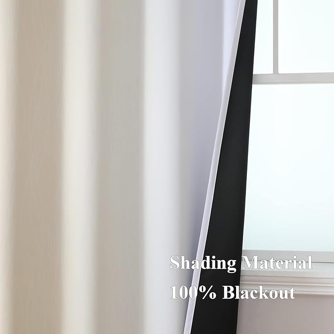 Estelar Textiler Beige and Greyish White Ombre Blackout Curtains 90 Inch Length 2 Panels Set, Thermal Insulated Drapes for Bedroom,Full Room Darkening Grommet Gradient Curtains for Living Room,52Wx90L