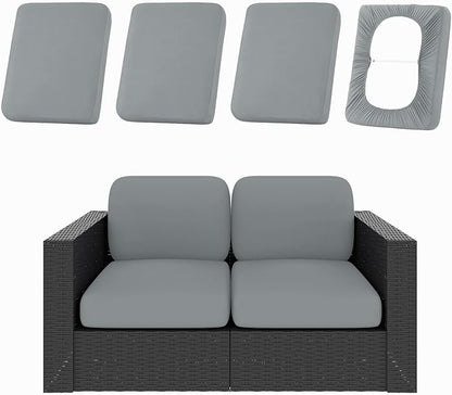 hyha 4Pcs Patio Cushion Covers, Stretch Outdoor Couch Cushion Covers Replacement, Washable Outdoor Chair/Sofa Slipcovers for Patio Furniture Cushions Protector with Elastic Bottom(Gray,Cover Only)