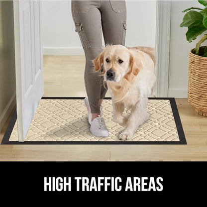 GORILLA GRIP 100% Waterproof All-Season WeatherMAX Doormat 35x23, US Designed Natural Rubber, Stain and Fade Resistant, Low Profile Indoor Outdoor Door Mats, Easy Clean Patio Mat, Modern Latte