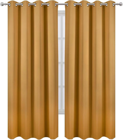 LEMOMO Blackout Curtains 52 x 90 inches Long Mustard Yellow Curtains Set of 2 Panels Thermal Insulated Room Darkening Curtains for Bedroom
