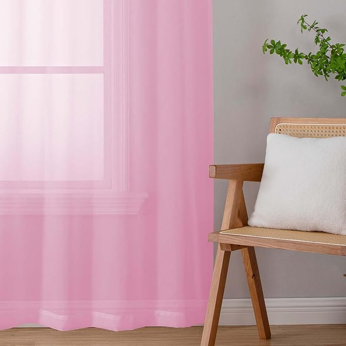 Sheer Pink Curtains for Bedroom Living Room 63 Inch Length 2 Panels, Airy Soft Light Filtering Sheer Dining Room Curtains, Modern Rod Pocket Drapes, Pink, Each 42" Wx63 L Inches