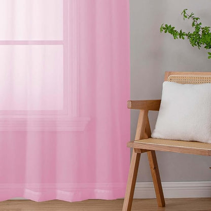 Sheer Pink Curtains for Bedroom Living Room 63 Inch Length 2 Panels, Airy Soft Light Filtering Sheer Dining Room Curtains, Modern Rod Pocket Drapes, Pink, Each 42" Wx63 L Inches