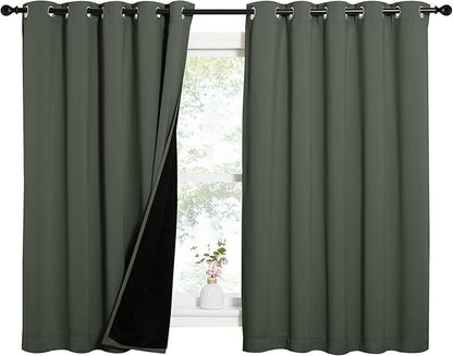 NICETOWN Dark Mallard 100% Blackout Lined Curtains, 2 Thick Layers Completely Blackout Window Treatment Thermal Insulated Drapes for Kitchen/Bedroom (1 Pair, 62" Width x 63" Length Each Panel)