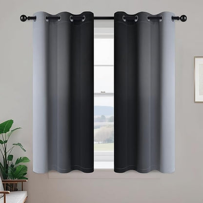 Yakamok Room Darkening Ombre Curtains 45 Inch Length, Black and Greyish White Thermal Insulated Gradient Color Curtains,Light Blocking Grommet Window Drapes for Bedroom,42 Inch Width,2 Panels