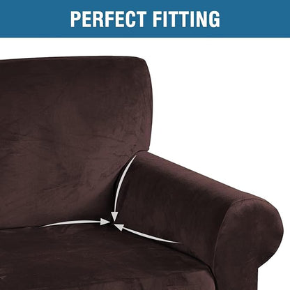 H.VERSAILTEX Stretch Velvet Sofa Covers Large Couch Covers Sofa Slipcovers Furniture Protector Soft with Non Slip Elastic Bottom, Feature Thick Comfy Rich Velour (Extra Wide Sofa 98"-105", Chocolate)