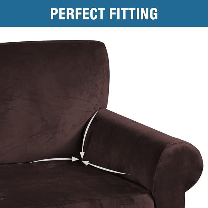 H.VERSAILTEX Stretch Velvet Sofa Covers for 3 Cushion Couch Covers Sofa Slipcovers Furniture Protector Soft with Non Slip Elastic Bottom, Crafted from Thick Comfy Rich Velour (Sofa 72'-90', Chocolate)