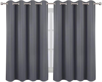 LEMOMO Blackout Curtains 66 x 54 Inch Long Grey Curtains Set of 2 Panels Room Darkening Curtains for Bedroom and Living Room