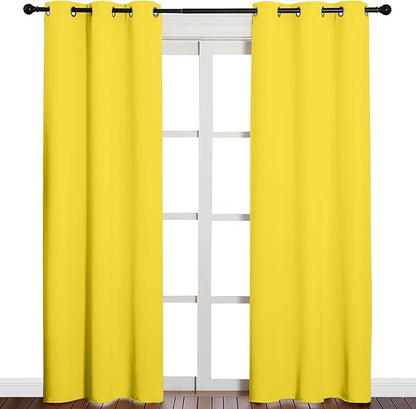 NICETOWN 84 inches Curtains for Office and Theater, Thermal Insulated Solid Grommet Drapes for Living Room (Bright Yellow, 1 Pair, 42 inches Wide)