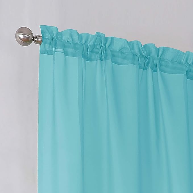 Simplebrand Aqua Short Sheer Curtains 45 Inch Length for Small Windows, Rod Pocket 2 Panels Set Solid Voile Drapes Window Sheer Curtains for Bedroom Bathroom Kids Room Kitchen, 42x45 Inch, Aqua