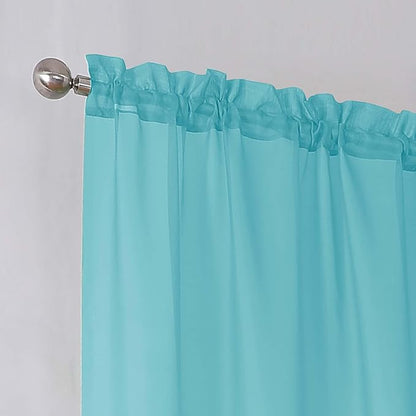 Simplebrand Aqua Short Sheer Curtains 45 Inch Length for Small Windows, Rod Pocket 2 Panels Set Solid Voile Drapes Window Sheer Curtains for Bedroom Bathroom Kids Room Kitchen, 42x45 Inch, Aqua