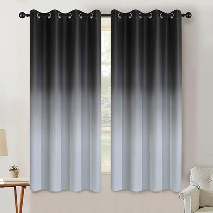 SimpleHome Ombre Room Darkening Curtains for Living Room, Light Blocking Gradient Black to Grey White Thick Thermal Insulated Grommet Window Curtains/Drapes for Bedroom, 2 Panels, 52x63 inches Length