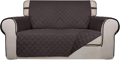 PureFit Reversible Quilted Sofa Cover, Water Resistant Medium Slipcover Furniture Protector, Washable Couch Cover with Non Slip Foam and Elastic Straps for Kids, Pets (Loveseat, Chocolate/Chocolate)