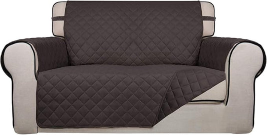 PureFit Reversible Quilted Sofa Cover, Water Resistant Medium Slipcover Furniture Protector, Washable Couch Cover with Non Slip Foam and Elastic Straps for Kids, Pets (Loveseat, Chocolate/Chocolate)