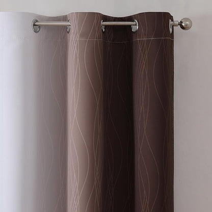 Estelar Textiler Brown and Greyish White Ombre Blackout Curtains for Bedroom, Thermal Insulated Gradient Blackout Drapes, Full Room Darkening Energy Saving Curtains for Living Room, 42Wx84L, 2 Panels