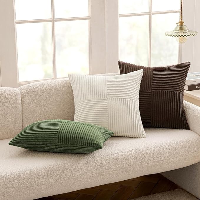 MIULEE Dark Brown Decorative Throw Pillow Covers 18x18 Inch for Couch Bed Sofa Pack of 2 Boho Farmhouse Throw Pillows Soft Cross Corduroy Patchwork Textured Cushion Cases