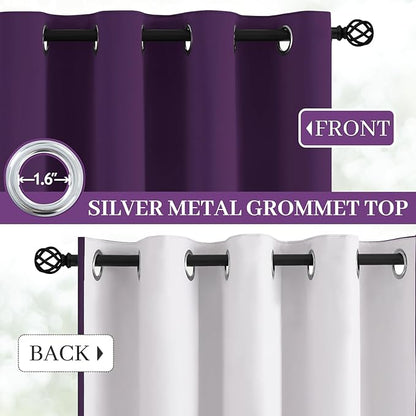 Yakamok Room Darkening 100% Blackout Curtains Grommet Window Treatments with 2 Thick Layers-Purple Thermal Insulated Drapes Set of 2 Panels for Bedroom Living Room 52 Inches by 72 Inches Length