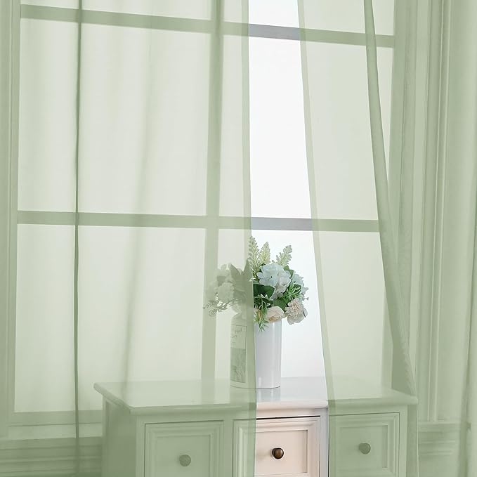 OVZME Light Green Sheer Curtains 72 Inches Long 2 Panels - Soft Light Filtering Window Sheer Panels for Living Room/Bedroom, Top Dual Rod Pocket, 1 Pair, Each 42Wx72L Inches