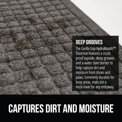 GORILLA GRIP® Ultra Absorbent Front Door Mat Outside Entrance, 72x24, Traps Dirt and Moisture, HydroABSORB Indoor Outdoor Doormat Holds 2.75 Cups Water, Stain and Fade Resistant Welcome Mat, Charcoal