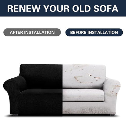 Cupuamon 2026 New Stretch Oversized Sofa Slipcovers Couch Sofa Cover for 4 Seater Furniture Protector Covers with Elastic Bottom Jacquard Fabric Small Checks for Pets, Kids - Black
