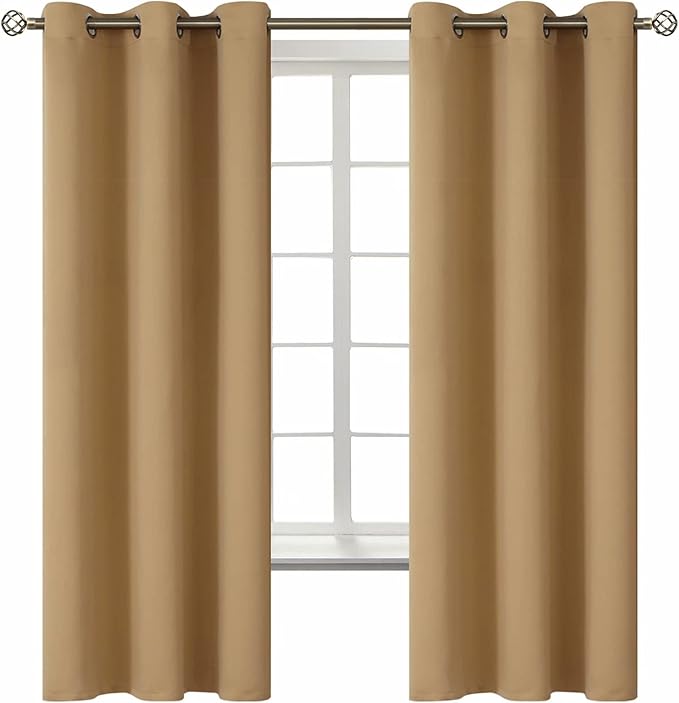 BGment Blackout Curtains for Living Room - Grommet Thermal Insulated Room Darkening Curtains for Bedroom, 2 Panels of 42 x 63 Inch, Khaki