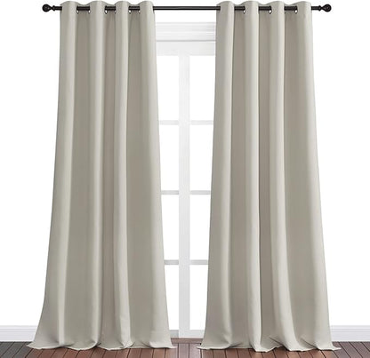 NICETOWN Natural Room Darkening Curtains 90" Long for Boho Farmhouse Home Decoration, Window Treatment Total Privacy Drape Panels for Bedroom Guest Room (55" Wide, Set of 2)