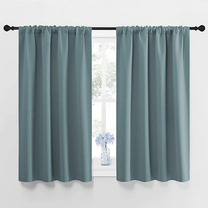 NICETOWN Greyish Blue Blackout Curtains Panels for Window, Thermal Insulated Rod Pocket Blackout Drapes/Draperies for Living Room (2 Panels, W42 x L45 inches)