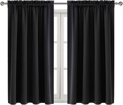DWCN Blackout Curtains Room Darkening Thermal Insulated Bedroom Curtains Window Curtain Panels, 52 x 54 inches Long, Set of 2 Black Rod Pocket Drapes
