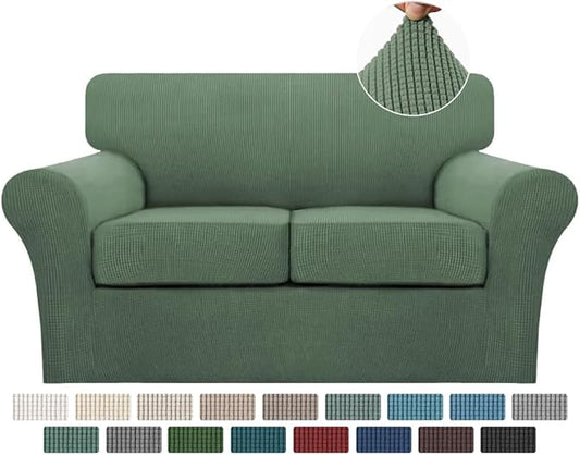 Turquoize 3 Piece Sofa Covers for 2 Cushion Couch Sofa Slipcover Soft Couch Cover for Dogs-Washable Sofa Furniture Covers with 2 Individual Cushion Covers, Jacquard Fabric (Loveseat, Loden Frost)