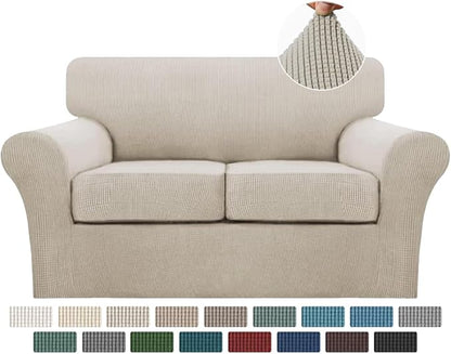 Turquoize 3 Piece Sofa Covers for 2 Cushion Couch Sofa Slipcover Soft Couch Cover for Dogs-Washable Sofa Furniture Covers with 2 Individual Cushion Covers, Jacquard Fabric (Loveseat, Island Fossi)