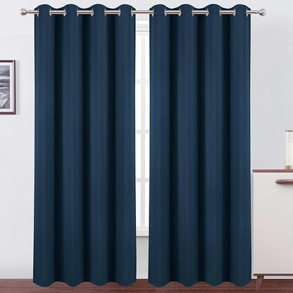 LEMOMO Blackout Curtains 52 x 120 Inch Long Navy Blue Curtains Set of 2 Panels Room Darkening Curtains for Bedroom and Living Room