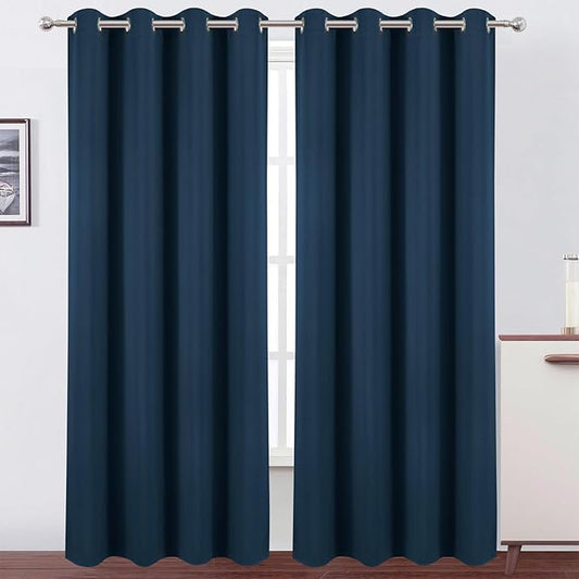 LEMOMO Blackout Curtains 52 x 120 Inch Long Navy Blue Curtains Set of 2 Panels Room Darkening Curtains for Bedroom and Living Room