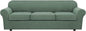 H.VERSAILTEX 4 Piece Stretch Sofa Covers for 3 Cushion Couch Covers for Living Room Furniture Slipcovers (Base Cover Plus 3 Seat Cushion Covers) Thicker Jacquard Fabric (Large Sofa, Loden Frost)