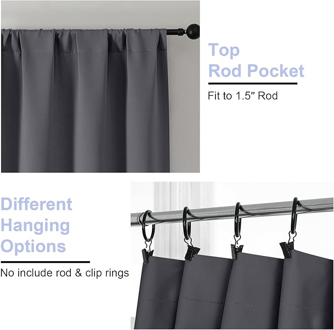 Simplebrand Grey Blackout Curtains for Bedroom 102 Inches Long 2 Panels, Solid Thermal Insulated, Energy Saving Living Room Window Treatment Curtains Blackout Drapes, W50 x L102 Inch, Grey