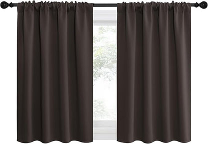 NICETOWN 2 Panels Blackout Curtains, Rod Pocket Thermal Insulated Drapes for Kitchen, Heavy Duty Small Window Treatment for Dorm Room, Studio Apartment, Basement (Toffee Brown, W42 x L30)