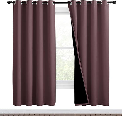 NICETOWN Living Room Completely Shaded Draperies, Privacy Protection & Noise Reducing Ring Top Drapes, Black Lined Insulated Window Treatment Curtain Panels (Dry Rose, 2 Pieces, W46 x L72)