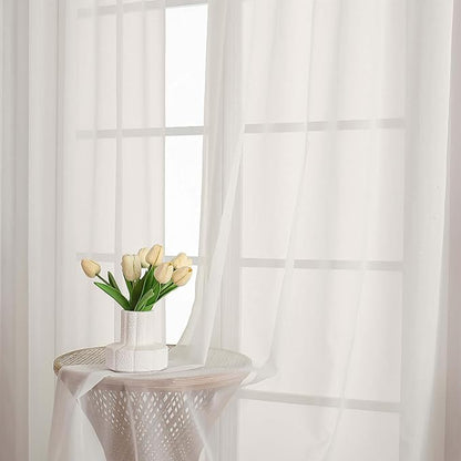OWENIE Ivory Sheer Curtains 102 Inches Long 2 Panels Set, Sheer Curtain for Living Room Bedroom, Modern Voile Filmy Rod Pocket Curtains & Drapes, 2 Pcs, Each 59 W x 102L Inch, Ivory