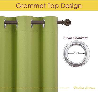 NICETOWN Blackout Window Curtains 60 inch Length 2 Panels, 34 x 60 Inch, Fresh Green, Grommet Top Room Darkening Thermal Insulated Solid Vertical Drapes for Bedroom/Kid Room