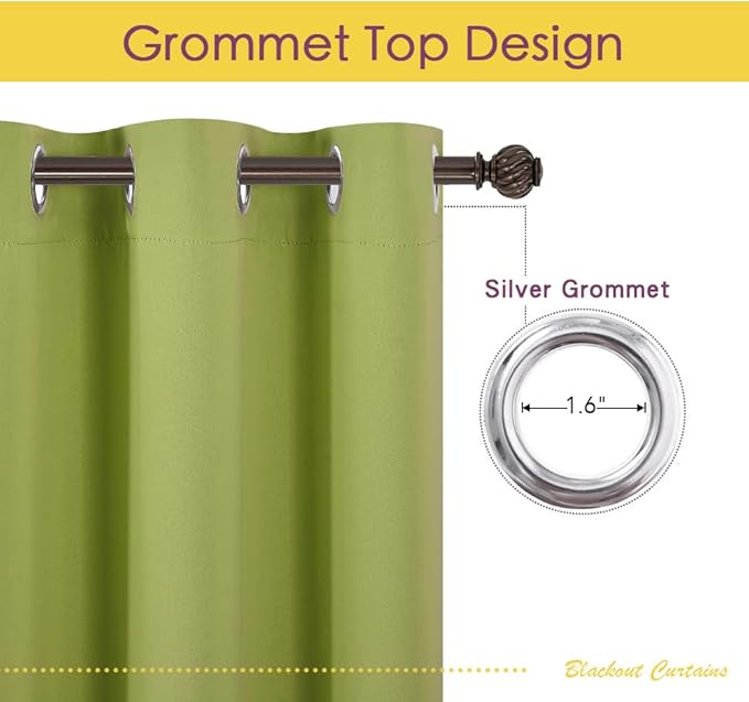 NICETOWN Blackout Curtains for Bedroom, Fresh Green, 42 W by 80 L, Set of 2, Thermal Insulated Curtains & Drapes with Grommet Top for Living Room, Privacy Window Treatment Draperies