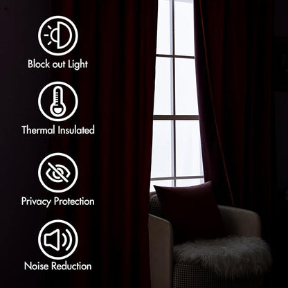 MIULEE Velvet Curtains Luxury Blackout Curtains for Bedroom Living Room Thermal Insulated Super Soft Window Drapes Rod Pocket & Back Tab Christmas Decor, Red, W52 x L72 inches, 2 Panels