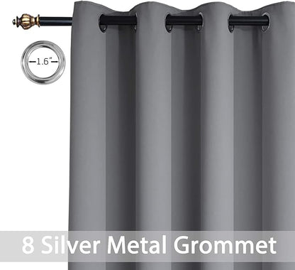 Yakamok Blackout Curtains Room Darkening Thermal Insulated Window Panels,Solid Grommet Top Drapes for Bedroom/Living Room(52Wx90L, Grey, 2 Panels)