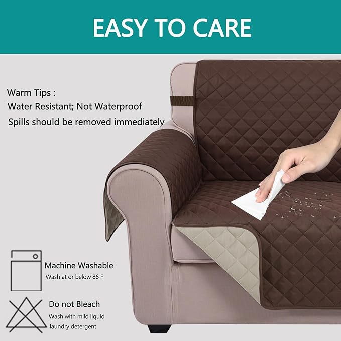 U-NICE HOME Large Sofa Cover Reversible Couch Cover for Dogs Friendly with Elastic Straps Water Resistant Furniture Protector for 4 Cushion Couch (Oversized Sofa, Coffee/Beige)