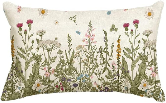 AVOIN colorlife Wildflowers Fall Throw Pillow Cover, 12 x 20 Inch Flower Cushion Case Decoration for Sofa Couch