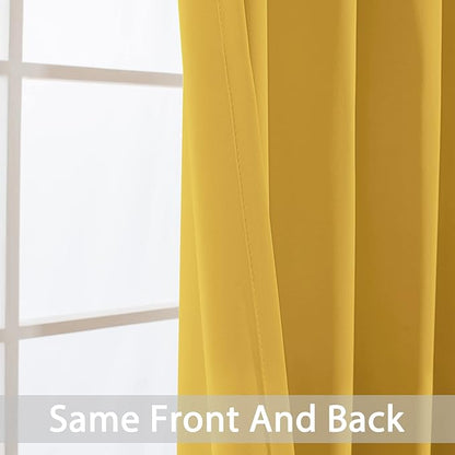 Yakamok Blackout Curtains Room Darkening Thermal Insulated Window Panels,Solid Grommet Top Drapes for Bedroom/Living Room(42Wx84L, Mustard Yellow, 2 Panels)