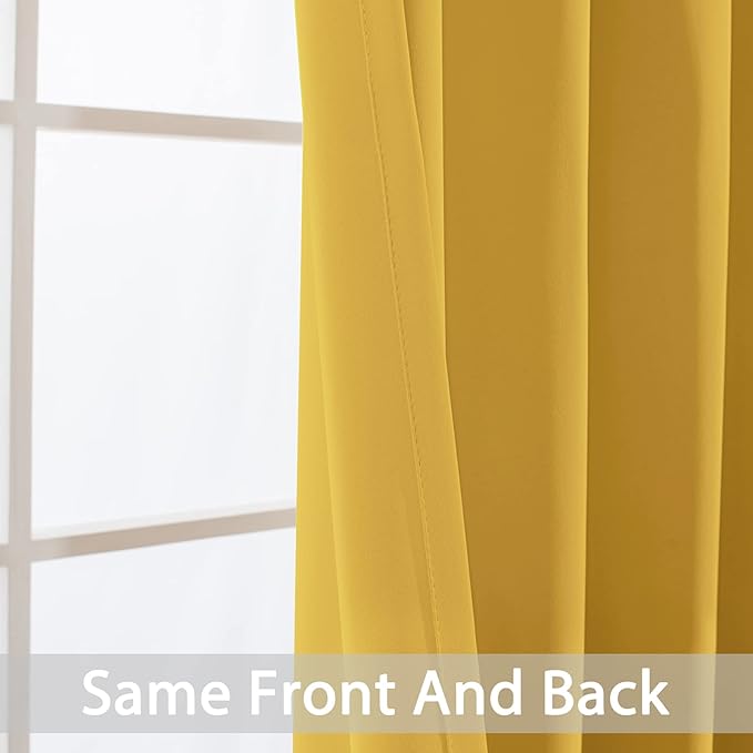 Yakamok Blackout Curtains Room Darkening Thermal Insulated Window Panels,Solid Grommet Top Drapes for Bedroom/Living Room(62Wx96L, Mustard Yellow, 2 Panels)