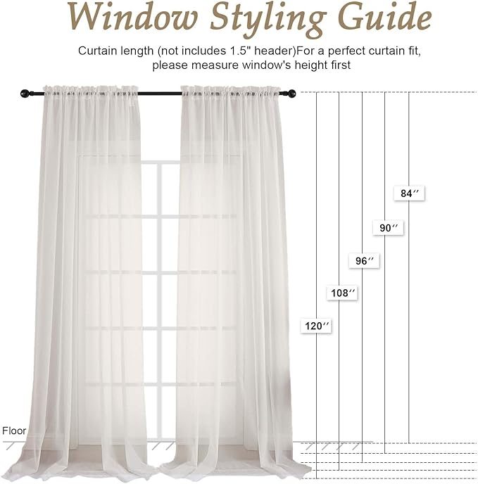 OVZME Ivory Sheer Curtains 120 Inches Long 2 Panels Set, 59 Inch Extra Wide Soft Airy Lightweight Sheer Ivory Curtains for Living Room, Farmhouse Voile Filmy Rod Pocket Drapes, 59Wx120L Inches